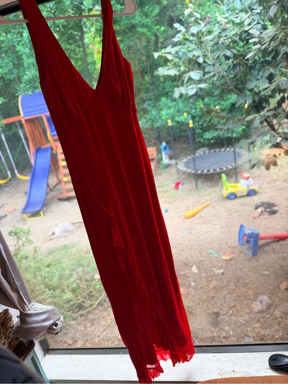 Red V-Neck Maxi Dress